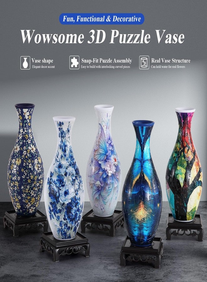 wowsome 3D Puzzle Vase for Adults, Jigsaw Puzzle Vase for Flower, Art Puzzles Gift for Women House Flowers Arrangements and Home Decoration (Roses and Butterflies) - Image 3